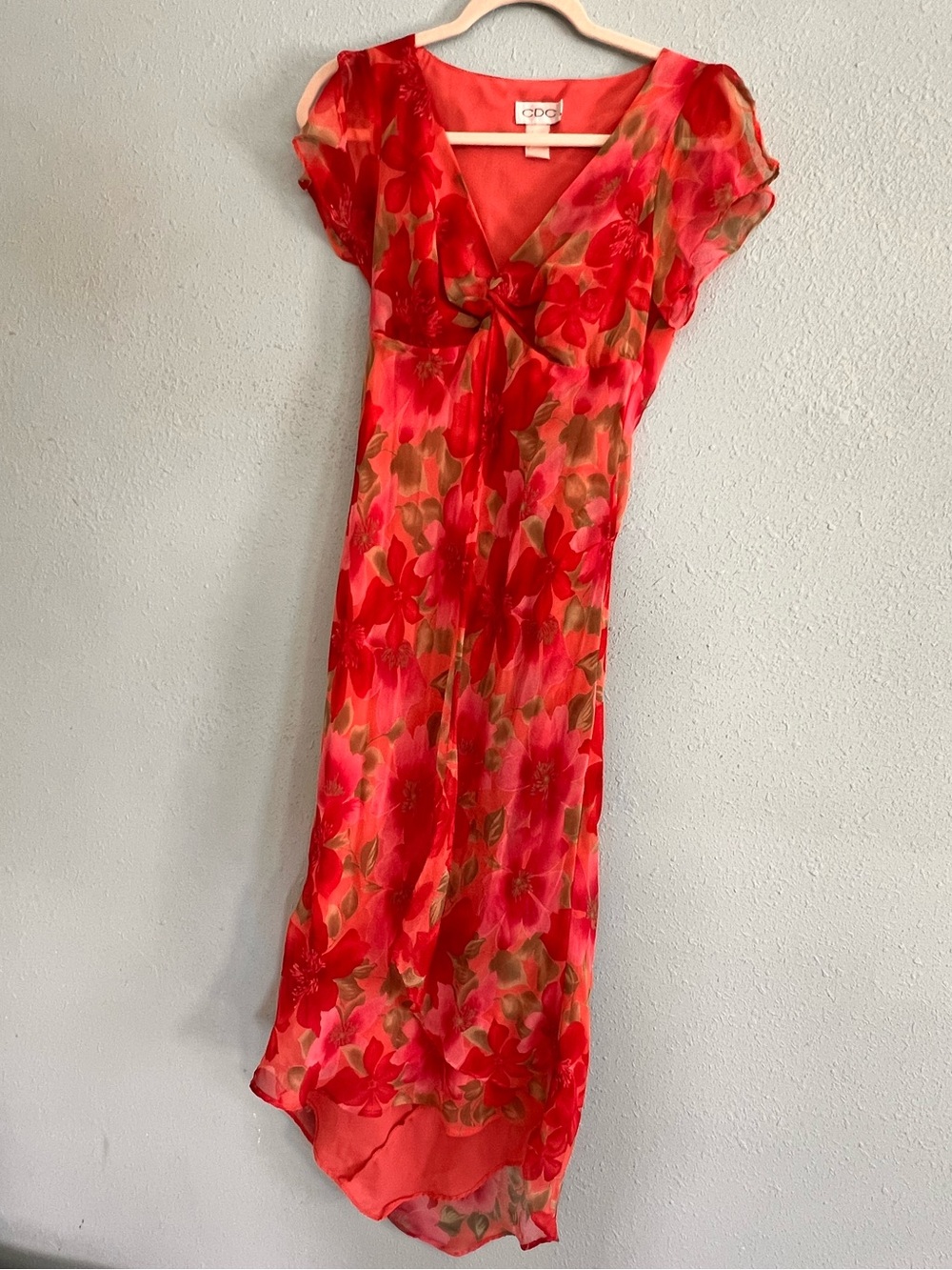 Pink Floral V-Neck Midi Dress